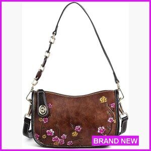 Vintage Embossed Genuine Leather Shoulder Bag Crossbody Purse Elegant Chic